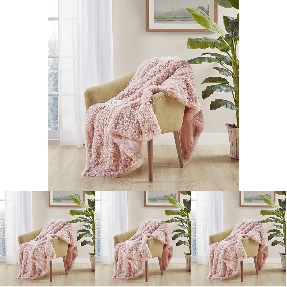 Serta Mila Shaggy Heated Throw Blanket - Soft Faux Fur Heated Blanket, Fast Heating, Auto Shut Off Timer, Low EMF, 5 Heat Setting, ETL Certified, Machine Washable Electric Blanket, Ash Grey 50"x60"