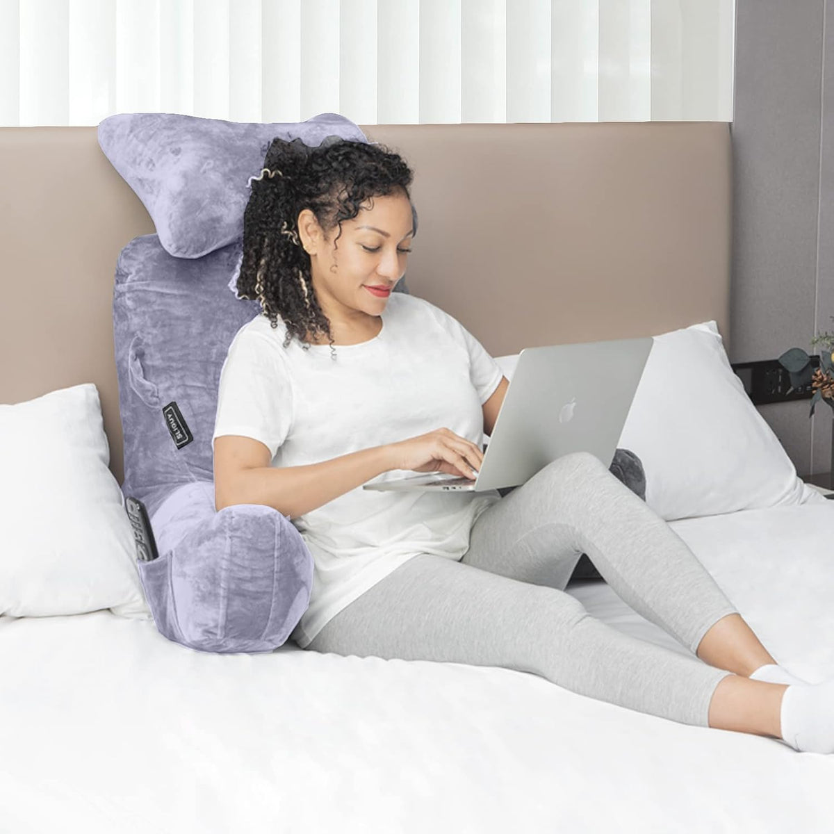 SLIGUY Reading Pillow-Bed Rest Pillow with Detachable Neck Roll & Support Arm for Sitting in Bed Couch or Floor-Backrest Reading Pillow Adult Back Pillow for Reading/Watching TV/Gaming,Dark Grey