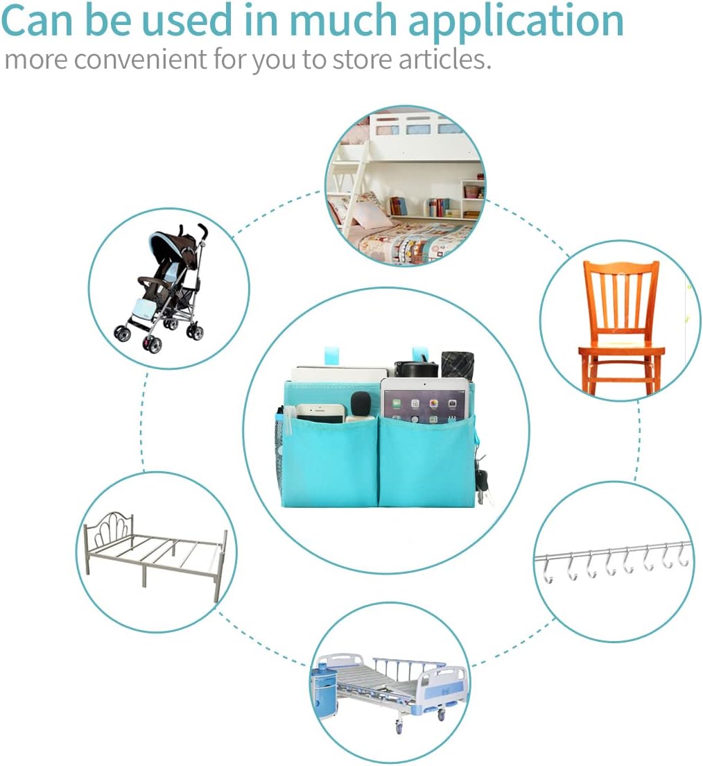 Bseash Bunk Bed Organizer, Bedside Caddy Hanging Bed Organizer Storage Bag 8 Pockets, for College Dorm Rooms Bed, Hospital Bed, Baby Bed Rails, 600D Oxford Cloth