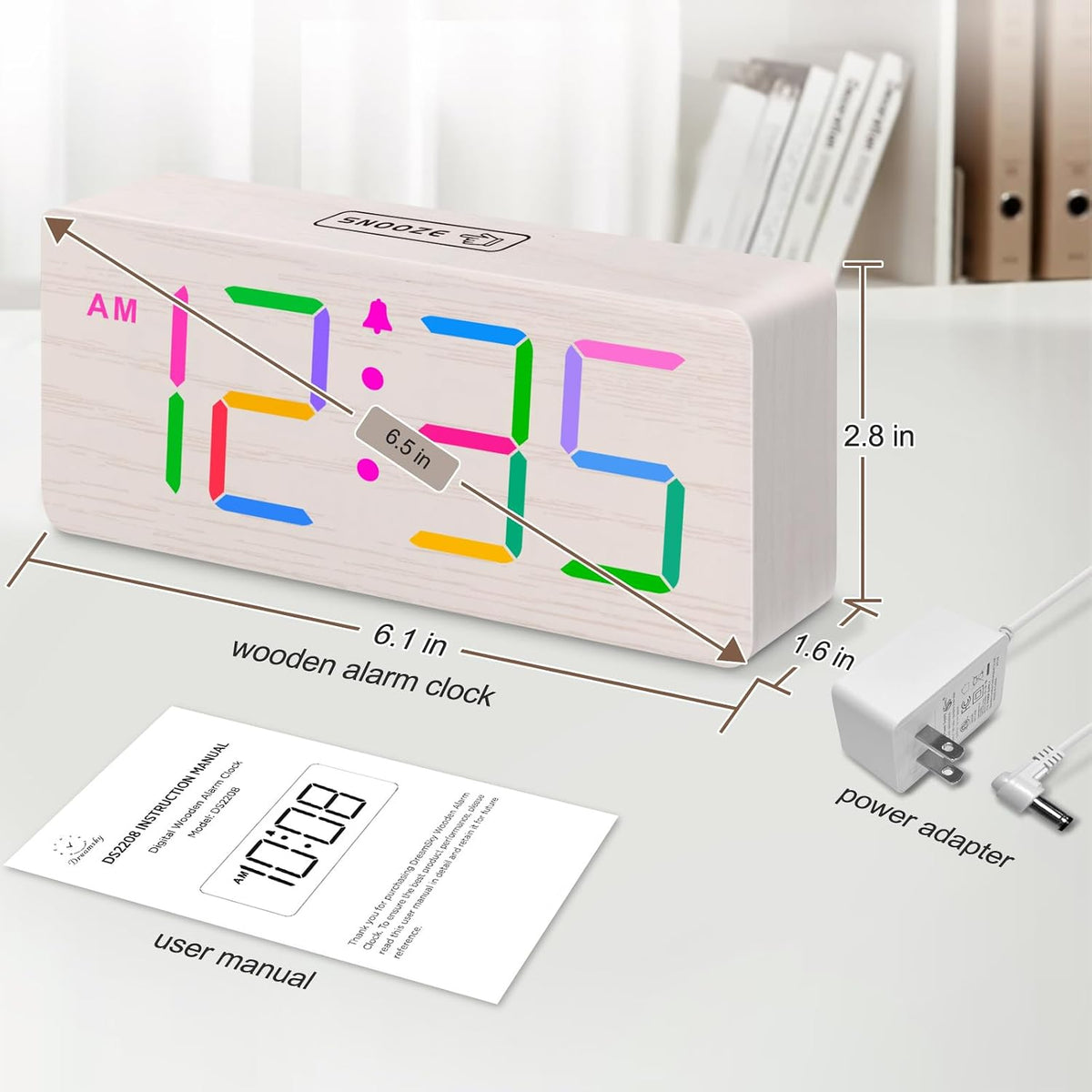 DreamSky Wooden Digital Alarm Clock for Bedroom with Large Numbers