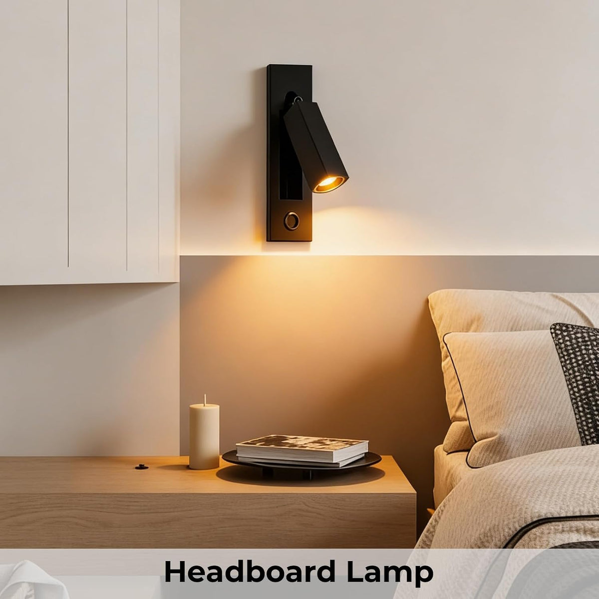 Wall Mounted Reading Light with USB, LED Bedside Reading Light with Switch, Adjustable Recessed Headboard Reading Lights Wall Sconce for Reading, Hardwired Reading Spotlight for Bedroom (Black)