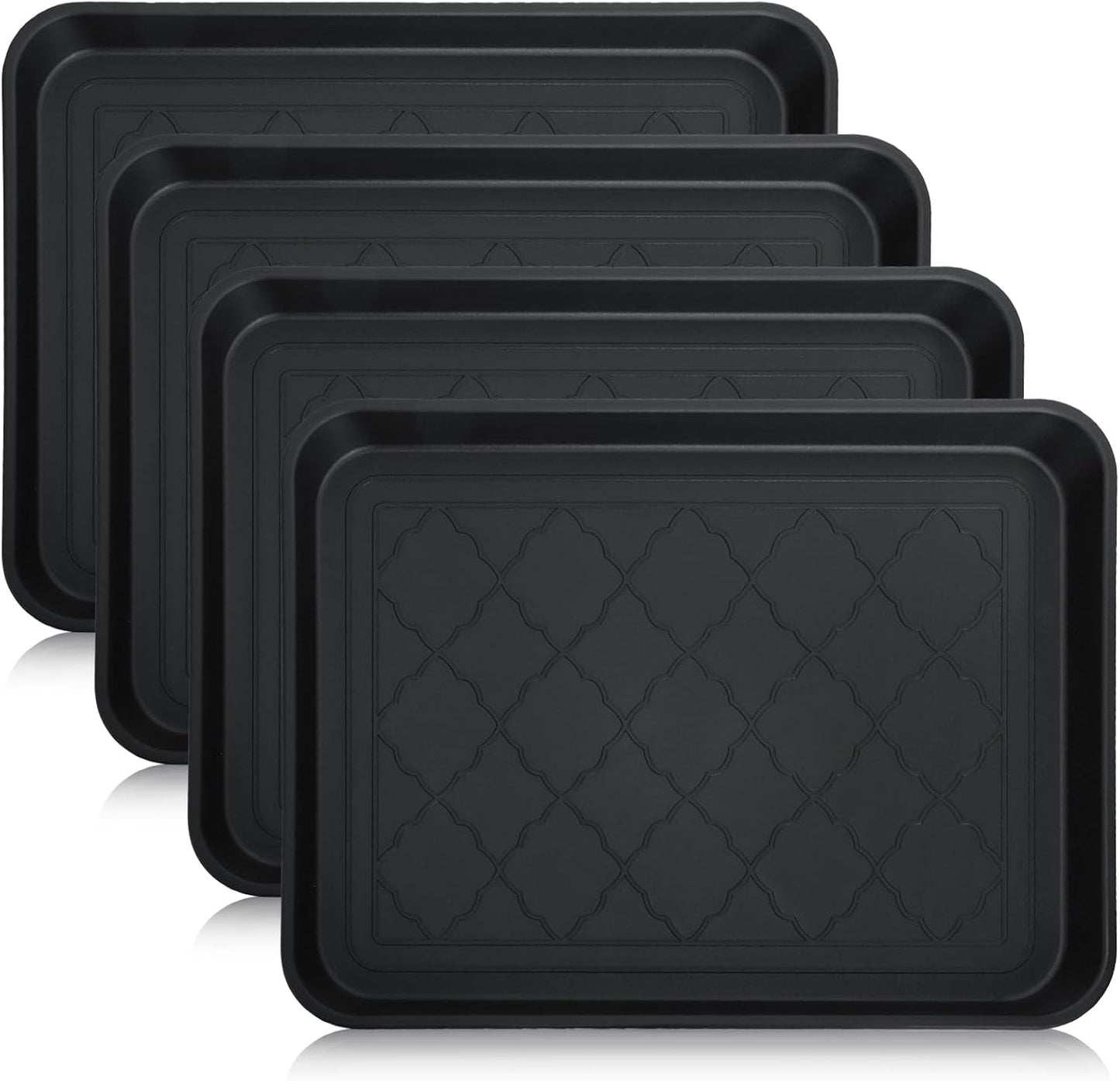 Kingrol 4-Pack Small Shoe Trays for Entryway Indoor, 16.5" x 12.6" Individual Boot Tray with Raised Lip, Waterproof Plastic Shoe Mat Tray for One Pair, Pet Bowls, Plants, Under Sink & Floor Protection