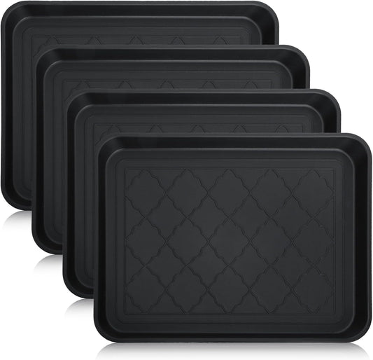 Kingrol 4-Pack Small Shoe Trays for Entryway Indoor, 16.5" x 12.6" Individual Boot Tray with Raised Lip, Waterproof Plastic Shoe Mat Tray for One Pair, Pet Bowls, Plants, Under Sink & Floor Protection