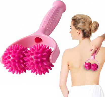 Handheld Spiky Massage Balls Rollers, 2 Wheel Spiky Massage Ball Rollers Silicone Manual Massage Roller with Handle Pressure Point Muscle Massage Tool for Foot Arm Body Neck Leg Pain Pressure Relief
