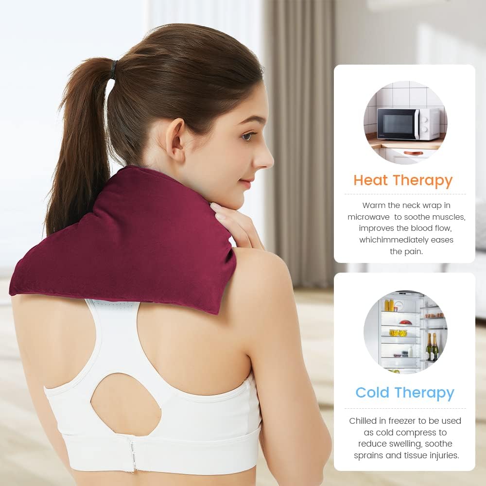 MORLIDEN Microwavable Heated Neck Wrap Warmer and Shoulder Weighted Heating Pad Microwave for Hot and Cold Compress - Purple
