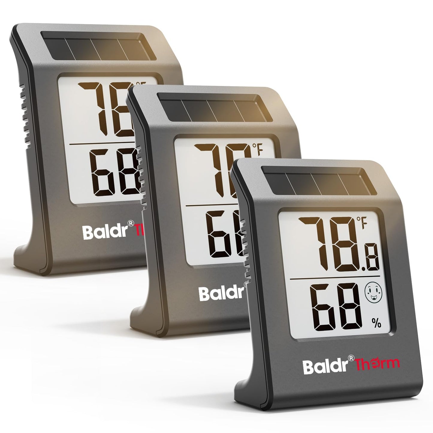 2.2'' Digital Thermometer and Hygrometer Meter, Solar-Powered Indoor Temperature Sensor Humidity Monitor, Humidity Gauge for Baby Rooms, Bedrooms, Home, Office, and Wine Cellars, White, 2Pack