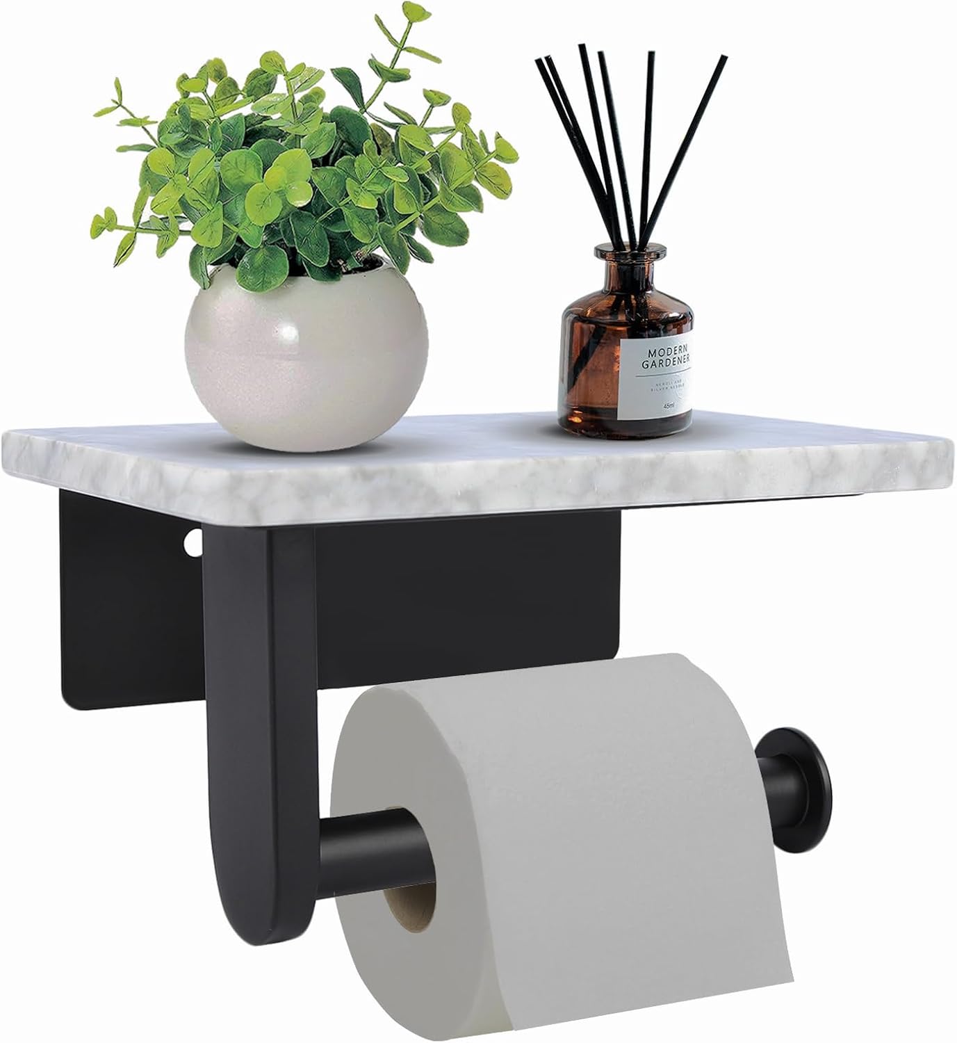 Toilet Paper Holder with Natural Marble Shelf for Bathroom Washroom,Wall Mounted Tissue Holder Suitable for Mega Roll (Brushed Nickel,Small 6.7 * 4.3 in)