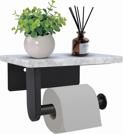Toilet Paper Holder with Natural Marble Shelf for Bathroom Washroom,Wall Mounted Tissue Holder Suitable for Mega Roll (Brushed Nickel,Small 6.7 * 4.3 in)