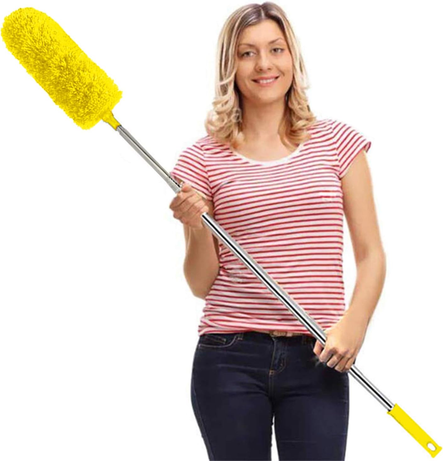 Cobweb Duster with Extension Pole 100 inches, Dusters for Cleaning with 2 Duster Heads, Washable Microfiber Feather Duster for Cleaning Ceiling Fan, High Ceiling, Blinds, Furniture & Cars