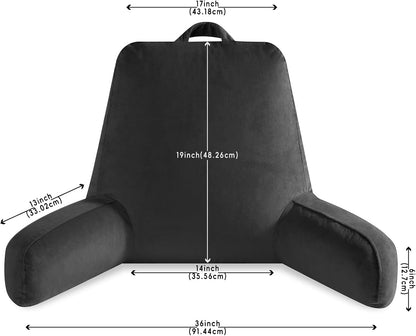OAISZ Reading Pillow for Sitting in Bed with Shredded Memory Foam, Grey | 19-Inch Back Pillow for Sitting Up in Bed, Extended Arms, Side Pockets, Supportive Adjustable Pillow Removable Washable Cover