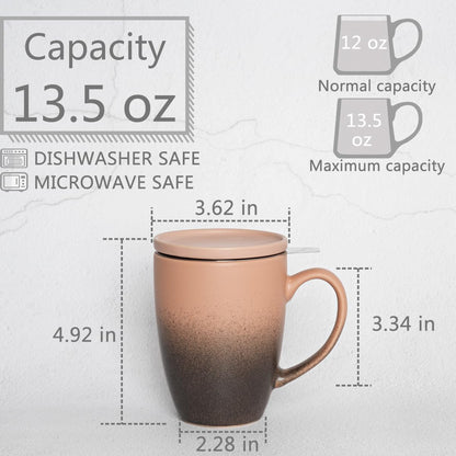 Bosmarlin Ceramic Tea Cup with Infuser and Lid, 13.5 Oz, Loose Leaf Tea Steeper Mug with Strainer, Microwave and Dishwasher Safe, Reactive Glaze (13.5 Oz, Pale Green)