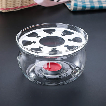 TIDTALEO Glass Teapot Warmer Base for Home Use, Borosilicate Heat-Resistant Tea Heater Accessory with Candle Holder, Desktop Tea Ceremony Heating Stand
