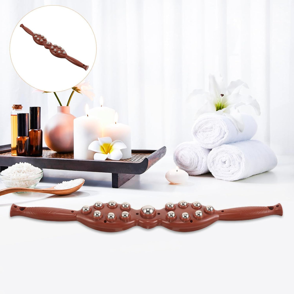 Handheld Massage Stick Roller with Steel Balls Muscle Massage Roller for Neck and Back for Muscle Relief and Relaxation at Home Or Travel