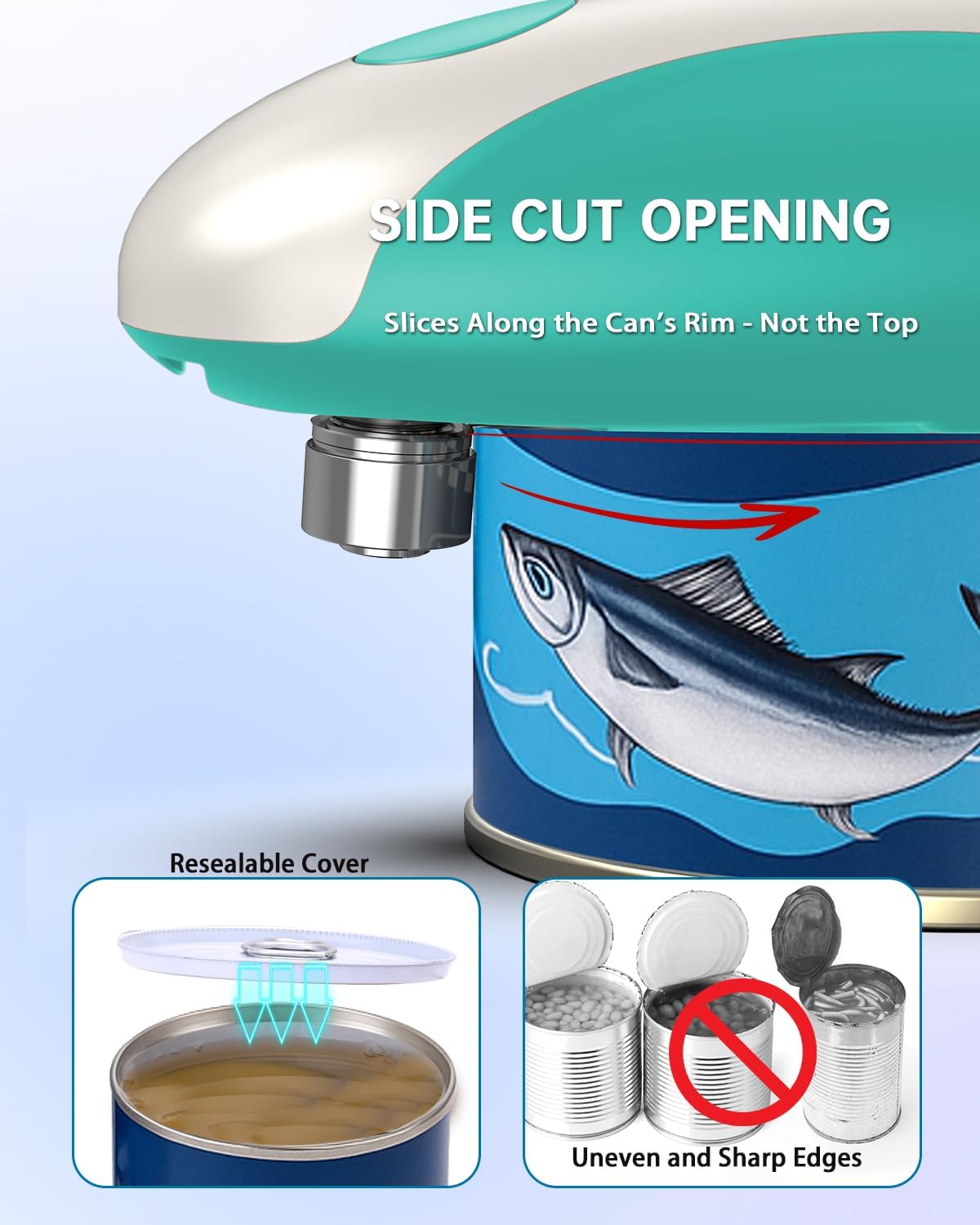 CIRCLE JOY Electric Can Opener, One-Touch Automatic Can Opening with Smooth Edges, Food Safety Handheld Battery-Operated Can Opener for Kitchen and Seniors, Blue