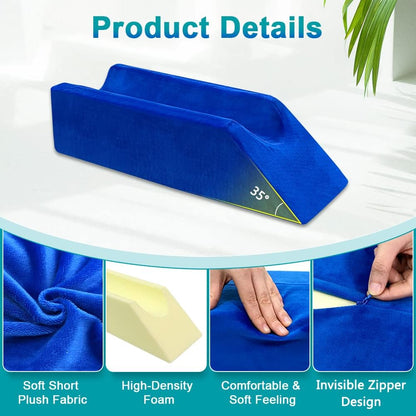 Leg Elevation Wedge Pillow Knee Leg Rest Pillow for Sleeping Post Surgery Knee Support Foam Bed Wedges Legs Bolster Foot Elevation After Surgery Pillow Positioning Wedge Cushion (Blue, 65cm Long)