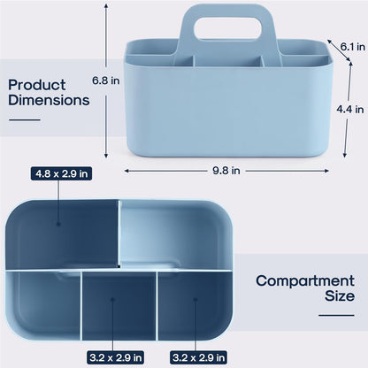 Multiuse Caddy Organizer with Handle, Portable Divided Plastic Tote Bin - Art Craft, Stationary Pen Marker Crayons, Makeup Hair Supplies Storage - Bathroom, Classroom, Dorm, Office, Desk Holder - Grey