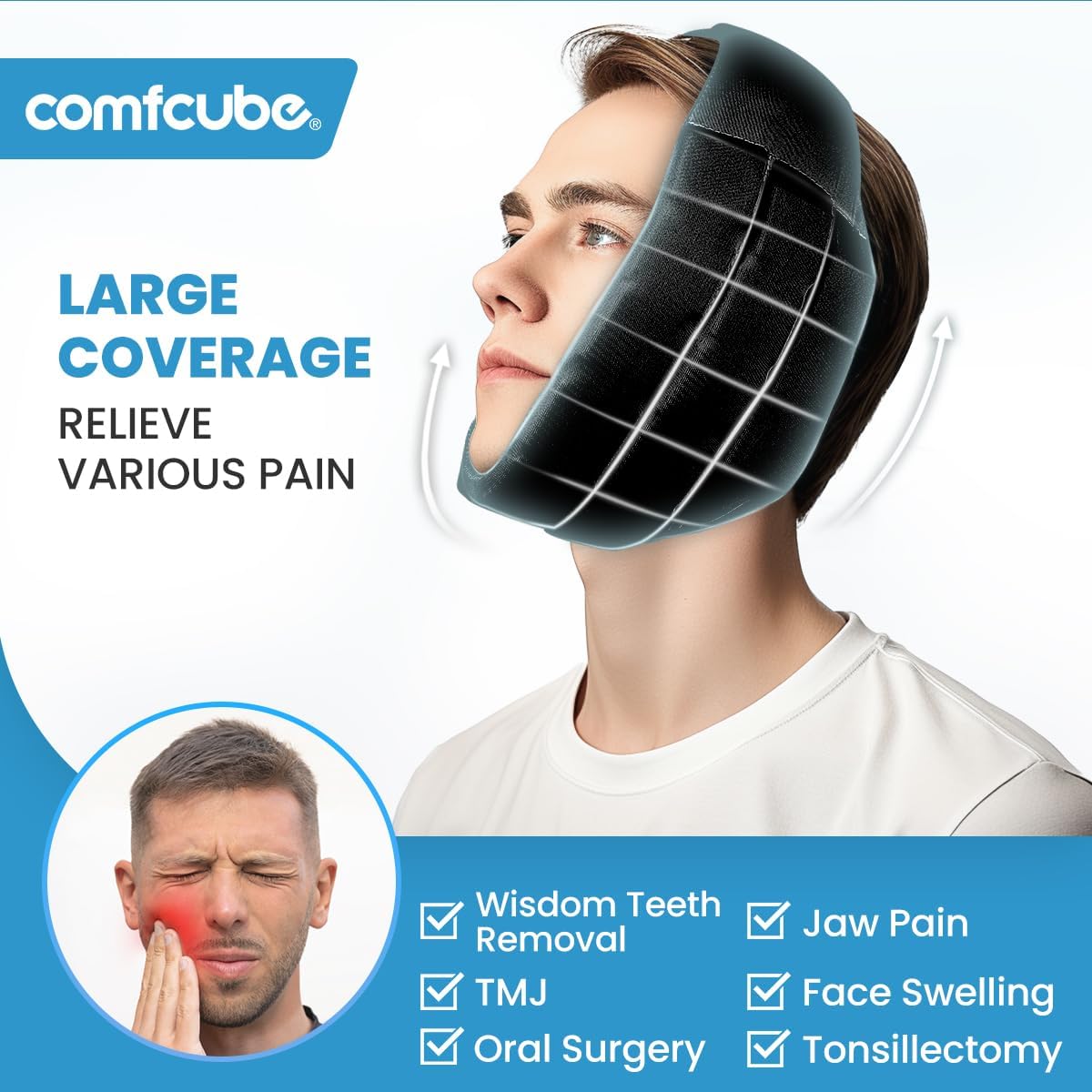 Face Ice Pack for Wisdom Teeth, 2 Hours Long Lasting Cold Therapy Flexible Cold Pack Head Wrap for Wisdom Teeth Surgery, TMJ, Chin, Oral Pain, Facial Surgery, Jaw Pain, Tonsillectomy