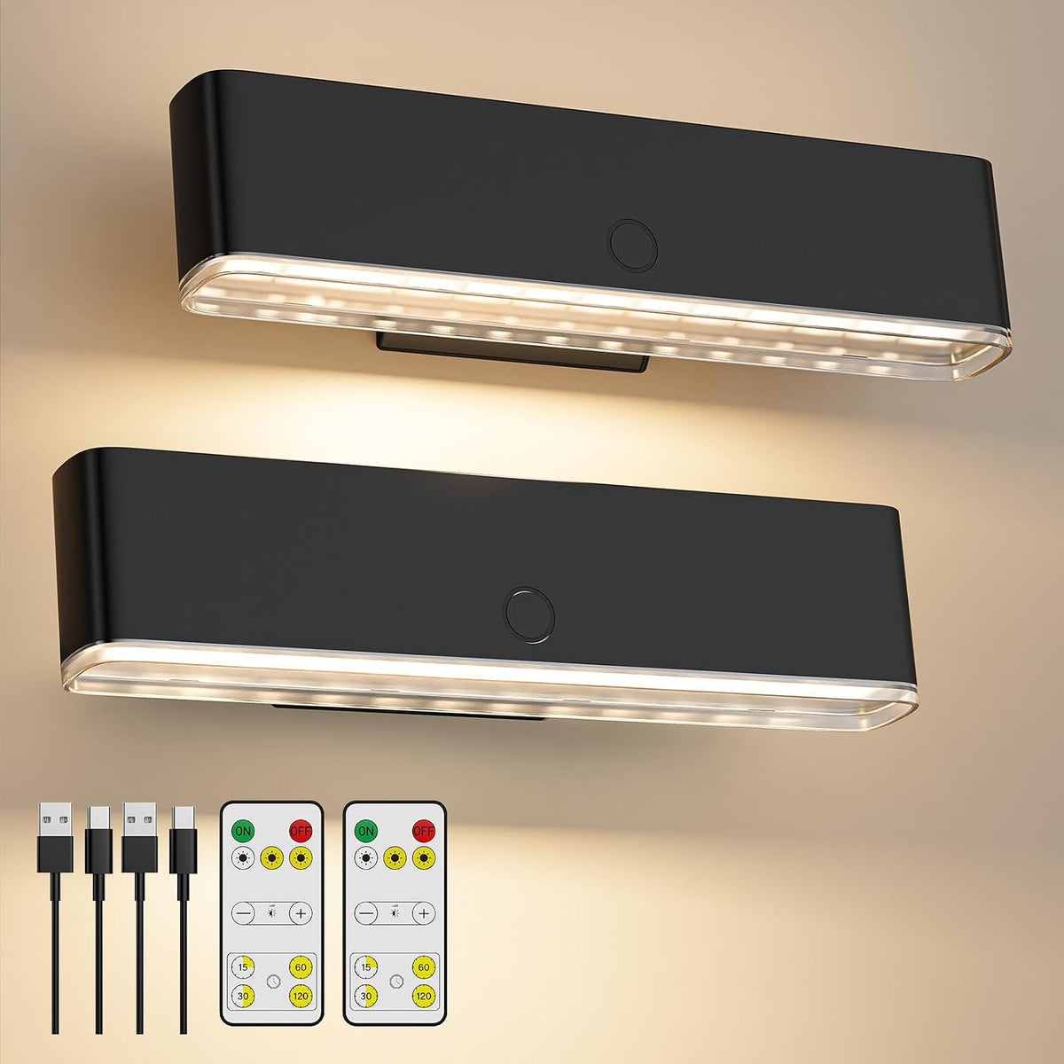 MOITA Battery Operated Wall Sconce Set of 2 Wireless Wall Lamp with Remote Control & Touch Control Rechargeable LED Wall Lights 3 Color Temperatures 360° Rotatable for Bedroom Living Room Black