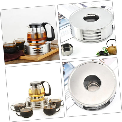 Luxshiny Stainless Steel Teapot Warmer Base for Glass Tea Pot Rust-Resistant Heating Stand with Candle Holder Suitable for Home Office and Bar Use Easy to Clean and Compact Design