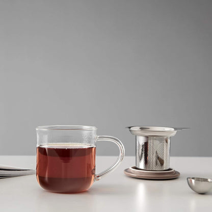 VIVA Minima Balance Glass Tea Cup with Infuser and Lid, 17oz, Clear Bamboo