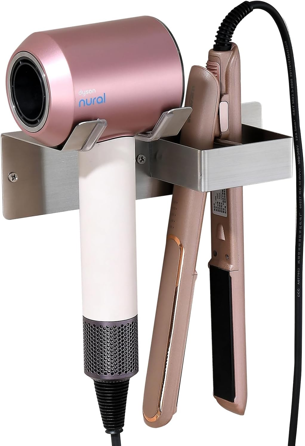 Hair Dryer Holder Wall Mounted, Stainless Steel Blow Dryer Holder for Bathroom, Hair Dryer and Straightener Holder Adhesive or Drilling, Hair Tool Organizer for Salon Barber Shops Banjekt