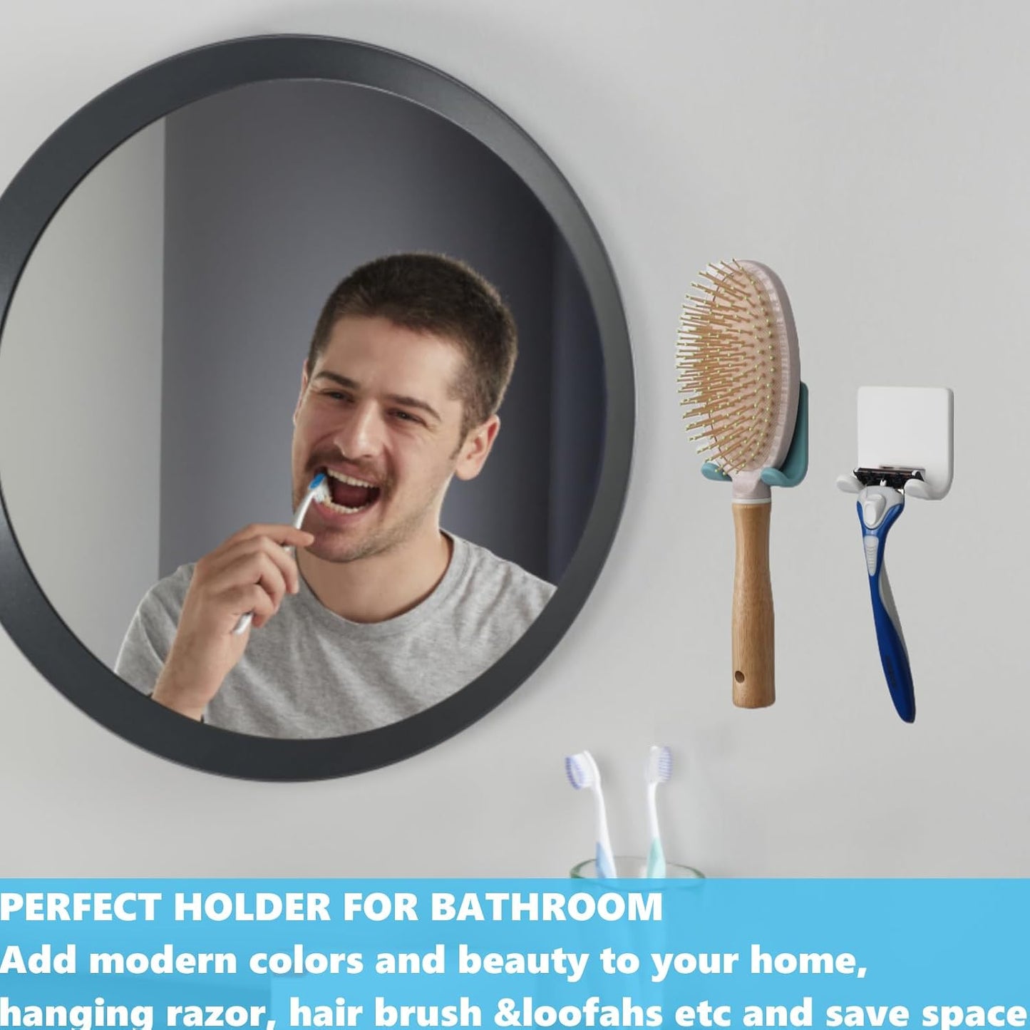 VANZAVANZU Razor Shaver Holder for Shower Wall Adhesive Hooks for Hanging, Bathroom Silicone Waterproof Shower Hooks Hair Brush Holder for Towel (2 Pack-White)