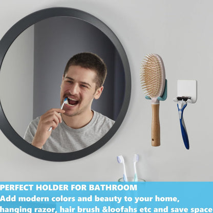 VANZAVANZU Razor Shaver Holder for Shower Wall Adhesive Hooks for Hanging, Bathroom Silicone Waterproof Shower Hooks Hair Brush Holder for Towel (2 Pack-White)