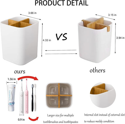 Bamboo Toothbrush Holder for Bathrooms Toothpaste Organizer - Black | Detachable Inserts, 3 Slots, Bathroom Counter Organizer, for Kids Electric Toothbrushes, Floss, Razors