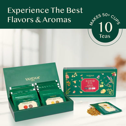 VAHDAM, Assorted Herbal Tea Sampler (18 Tea Bags, 9 Flavors) Caffeine-Free, Non-GMO | Double Infusion, Individually Enveloped Tea Bags | Herbal Tea Assortmen