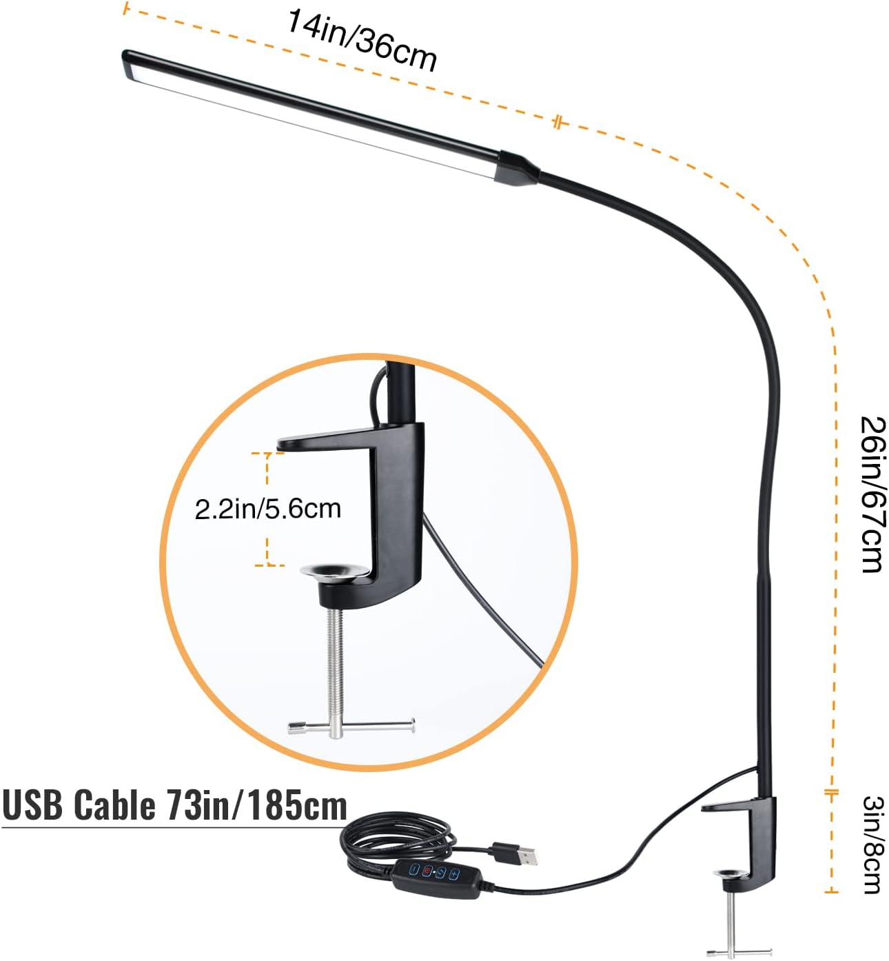 18W 3000LM LED Clamp Desk Lamp | CRI 95 Eye-Caring Light with Remote & Touch Control, 360 Flexible Gooseneck, 3 Color Modes for Home Office(Adapter Included)
