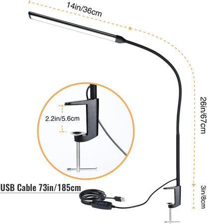 18W 3000LM LED Clamp Desk Lamp | CRI 95 Eye-Caring Light with Remote & Touch Control, 360 Flexible Gooseneck, 3 Color Modes for Home Office(Adapter Included)