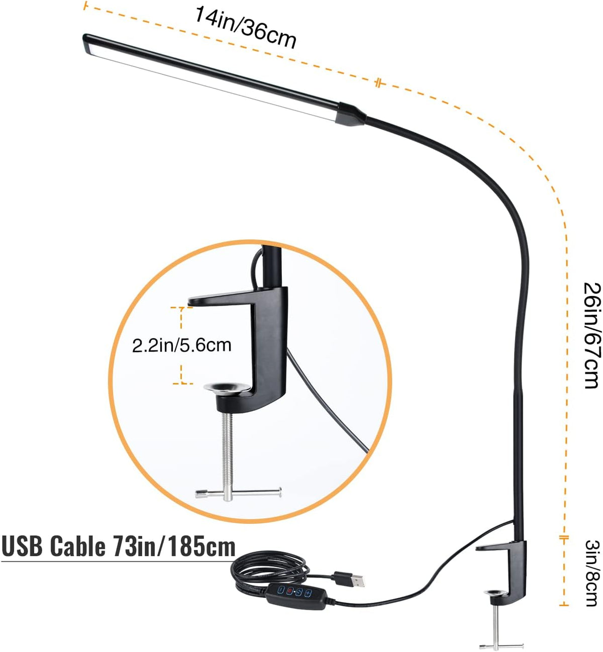 18W 3000LM LED Clamp Desk Lamp, Dimmable