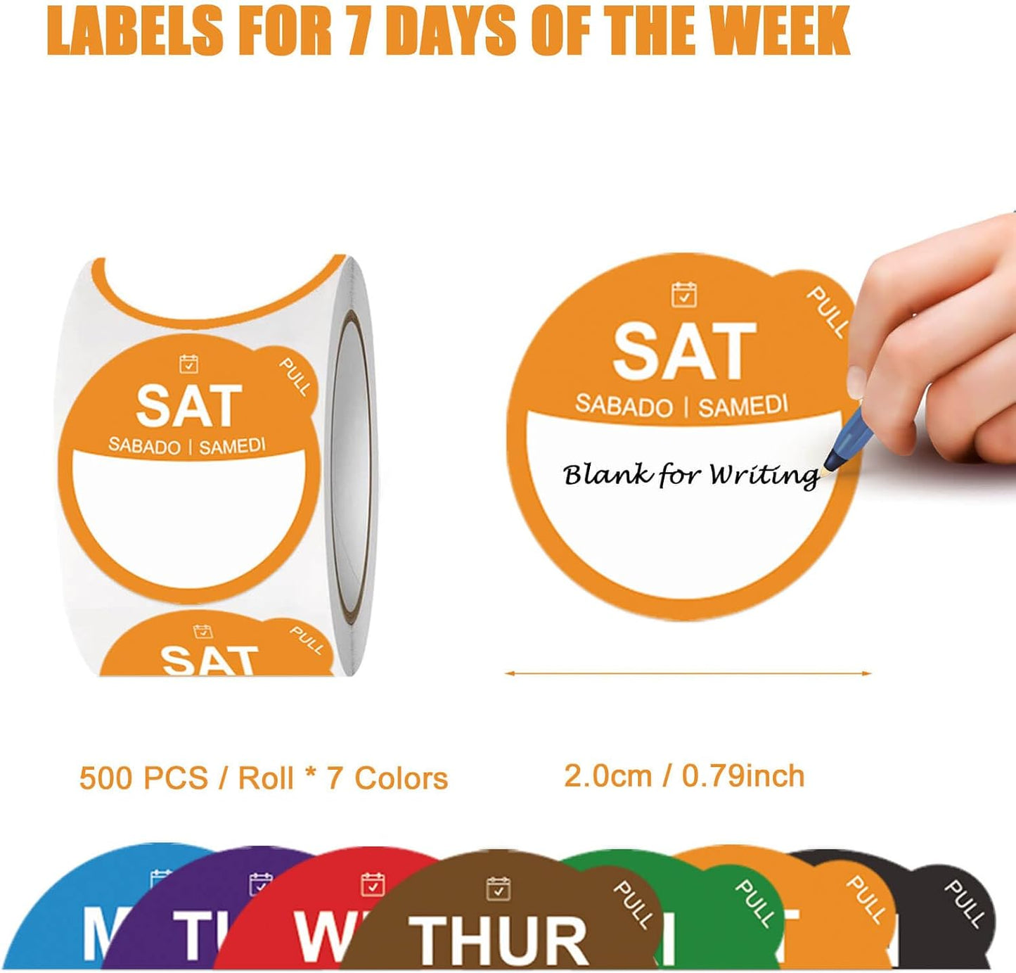 Food Labels Stickers 7 Day of The Week, Removable Day Label Peel Tab for Food Container Kitchen Freezer Breastmilk Restaurant Supplies Dot Monthly Planner Inventory Management Meal Prep Accessory