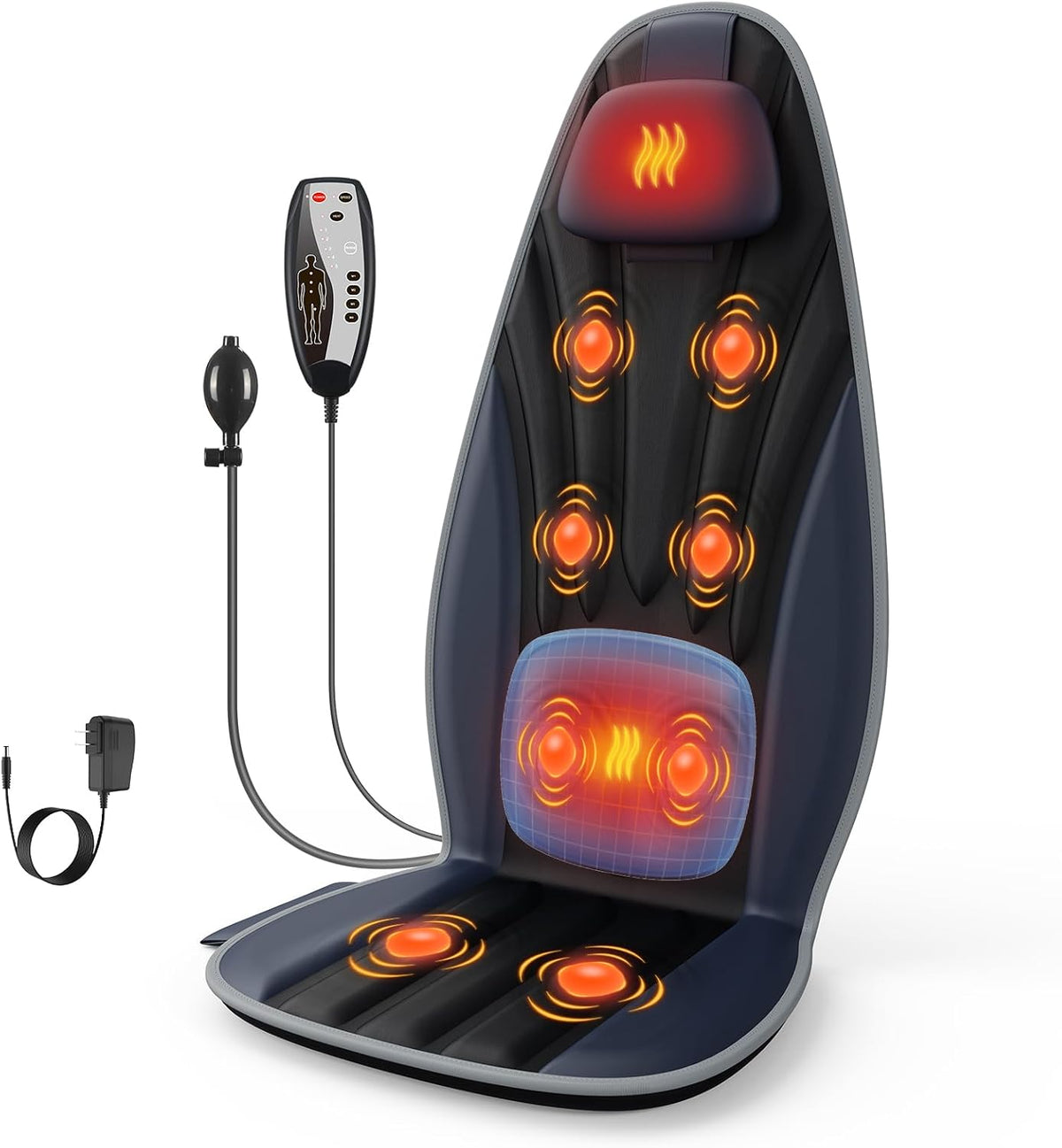 Vibration Massage Seat Cushion with Heat, Full Back & Neck Massager for Chair, 8 Motors Massage Pad with Adjustable Lumbar Support, Heated Chair Cushion for Office Home Recliner