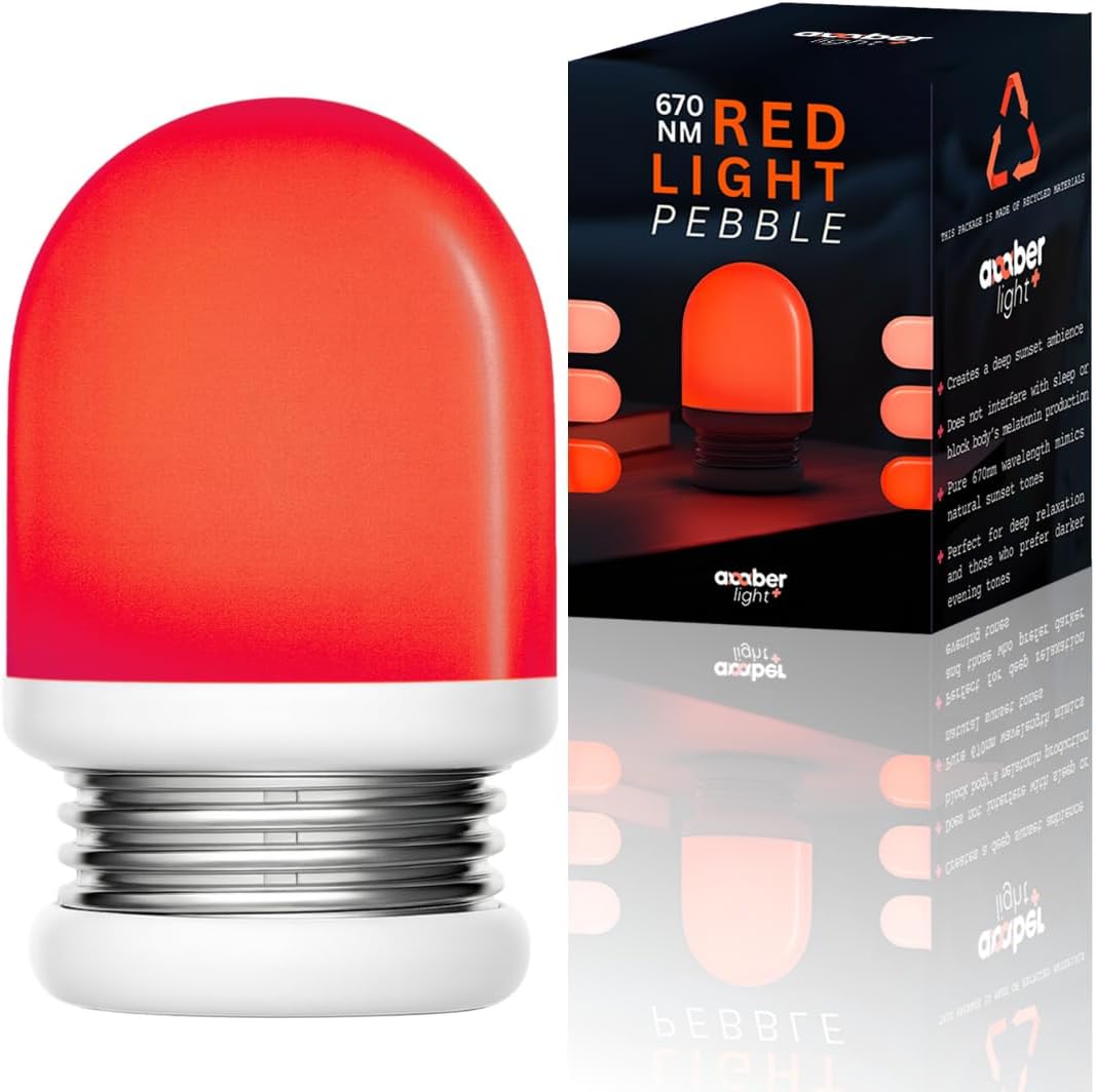 Amber Light + Pebble - Rechargeable Sleep Lamp, Blue Light Free Night Lamp for Bedtime Reading, 1000mAh Battery, Melatonin-Friendly Ambient Glow, 3.5 Inch (Amber)