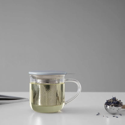 VIVA Minima Balance Glass Tea Cup with Infuser and Lid, 17oz, Clear Bamboo