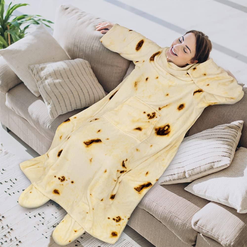 PAVILIA Fleece Blanket with Sleeves and Foot Pockets Women Men, Dark Purple
