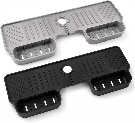 Silicone Faucet Splash Guard Mat 2 Pack – Single Hole, Black & Gray