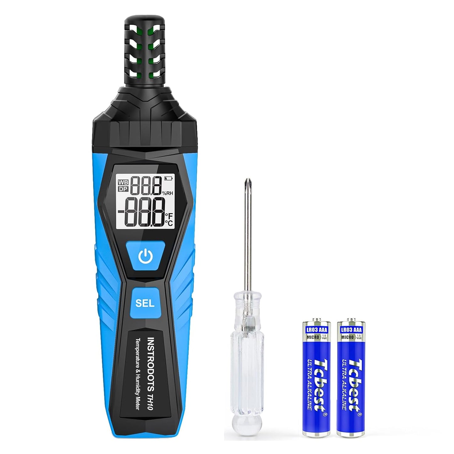 Temperature Humidity Meter, High Precision Thermometer Hygrometer with Ambient, Dew Point, Wet Bulb Thermometer, Dual Display Temperature & Humidity with LCD Backlight, TH10