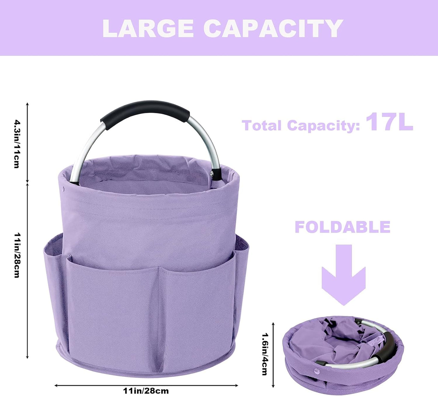 Cleaning Caddy with Handle, 17L Foldable Cleaning Supplies Organizer, Portable Storage Basket, Cleaning Supply Caddy, Multifunctional Cleaning Bucket Bag for Garden, Home, Kitchen (Black)