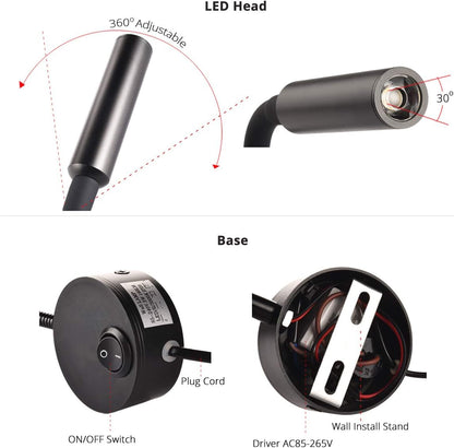 Wall Mounted LED Reading Lamp Focused 25° Spotlight for Bedroom headboard Marine Cabin Boat Yacht Interior Light Hotel Suite Hospital Patient Room Bedside Sconce 4.92ft Cord