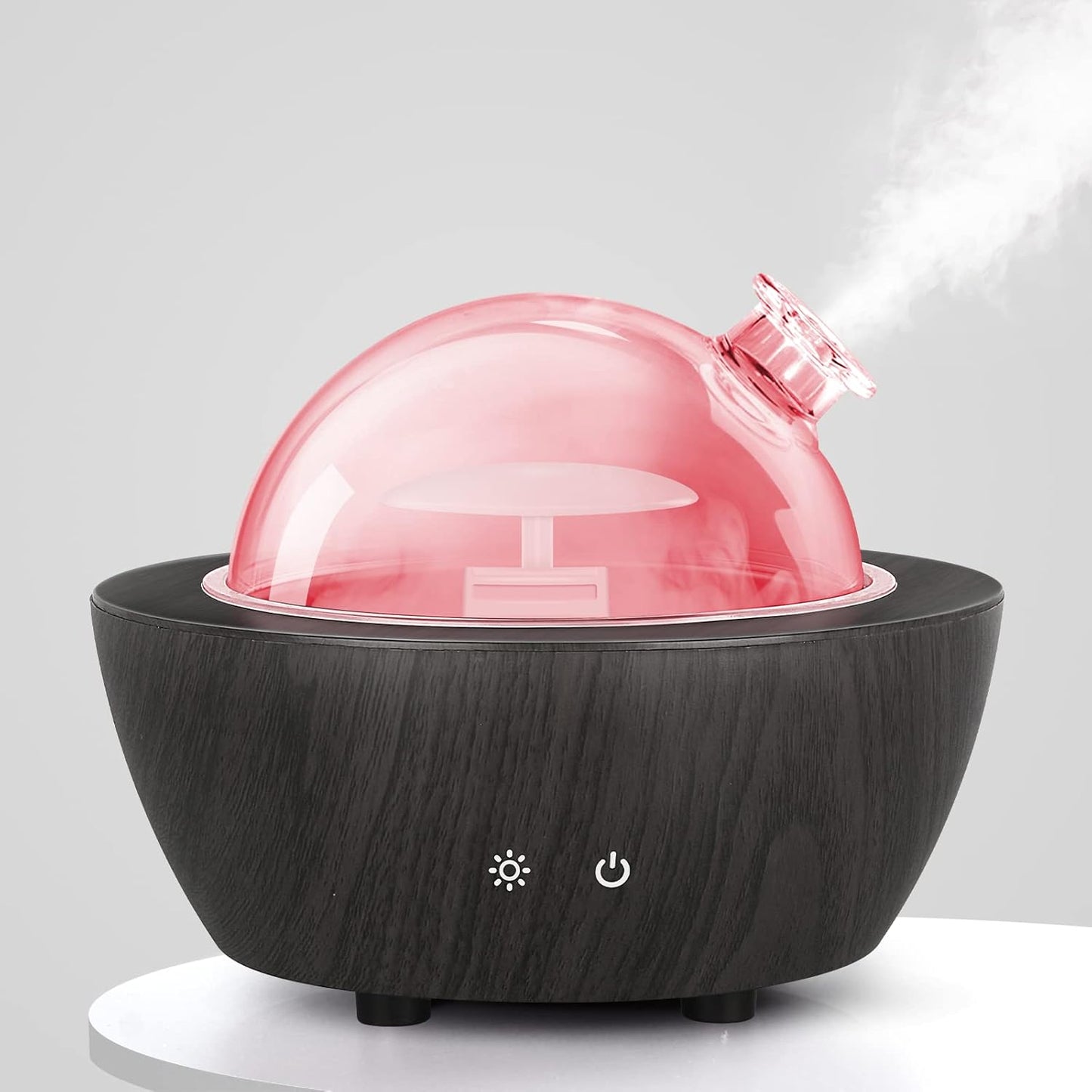 Glass Essential Oil Diffuser Wood Grain Base, 280ml Aromatherapy Diffusers Cool Mist Humidifier, LED Light in 7 Colors with Waterless Auto-Off Protection, for Office, Home, Yoga, Spa