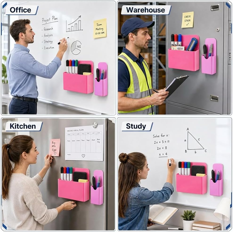 Magnetic Pen Holder, 2 Pack Magnetic Dry Erase Marker Holder, Black Strong Magnetic Marker Holder Pen Pencil Organizer for Whiteboard, Refrigerator, Office, Locker Accessories, Classroom Must Haves