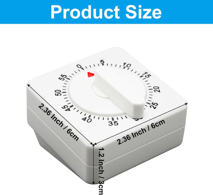 Hitefu Square 60 Minute Mechanical Kitchen Timer, White, 2 Pcs | Visual Cooking Timer, Loud Alarm, No Batteries, For Classroom / Home