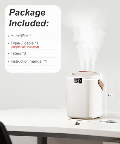 2L Cool Mist Humidifiers for Bedroom, 3 Nozzles Quiet Small Humidifier with 4 Mist Modes, Top Fill Desktop Personal Humidifier with Night Light & Auto-Shutoff, Portable USB Powered for Office, Plants
