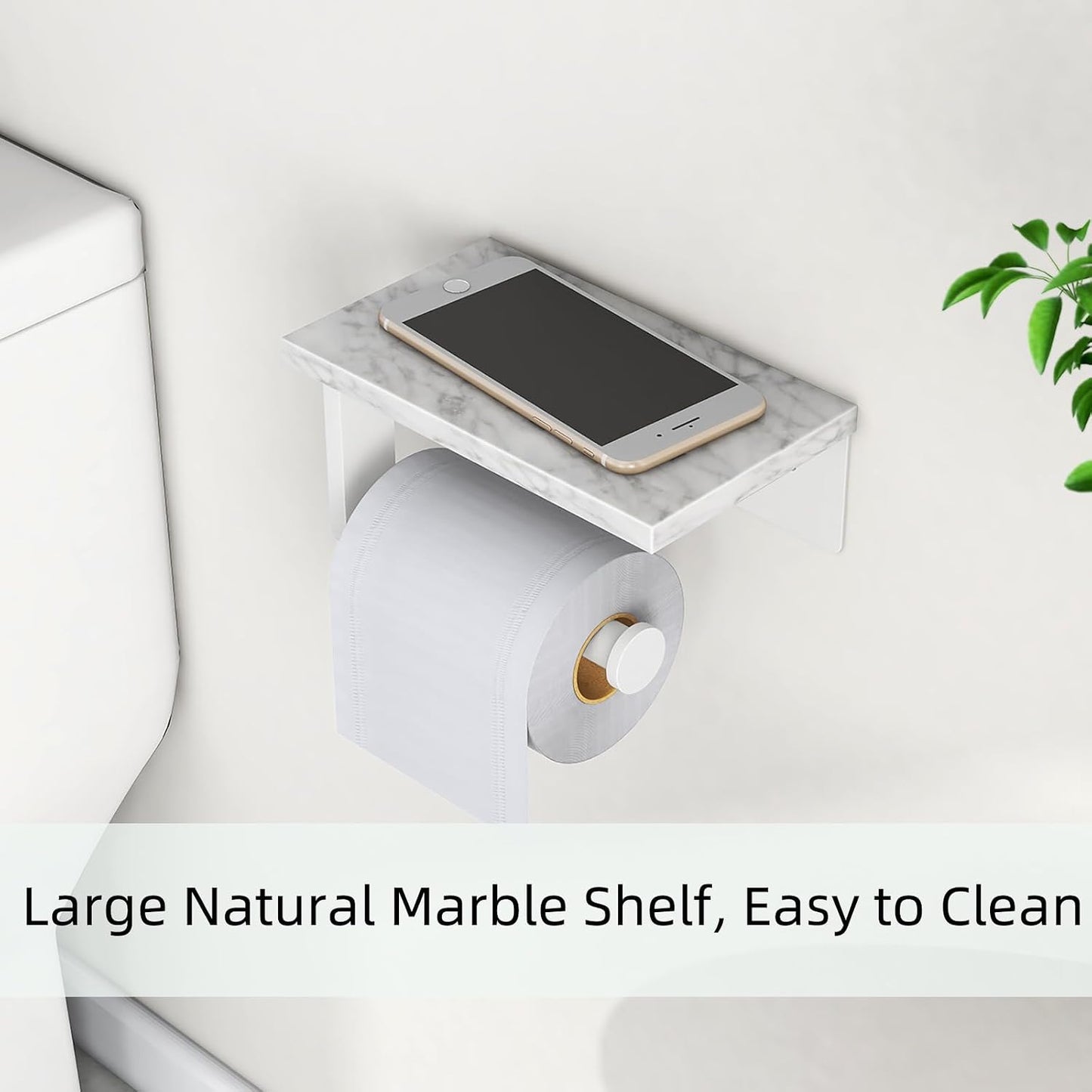 Gypie Marble Toilet Paper Holder with Shelf, Wall Mounted Matte Black | Stainless Steel Tissue Roll Paper Holder Dispenser for Bathroom Washroom