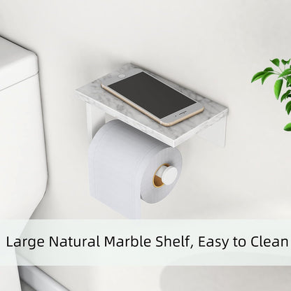 Gypie Marble Toilet Paper Holder with Shelf, Wall Mounted Matte Black | Stainless Steel Tissue Roll Paper Holder Dispenser for Bathroom Washroom