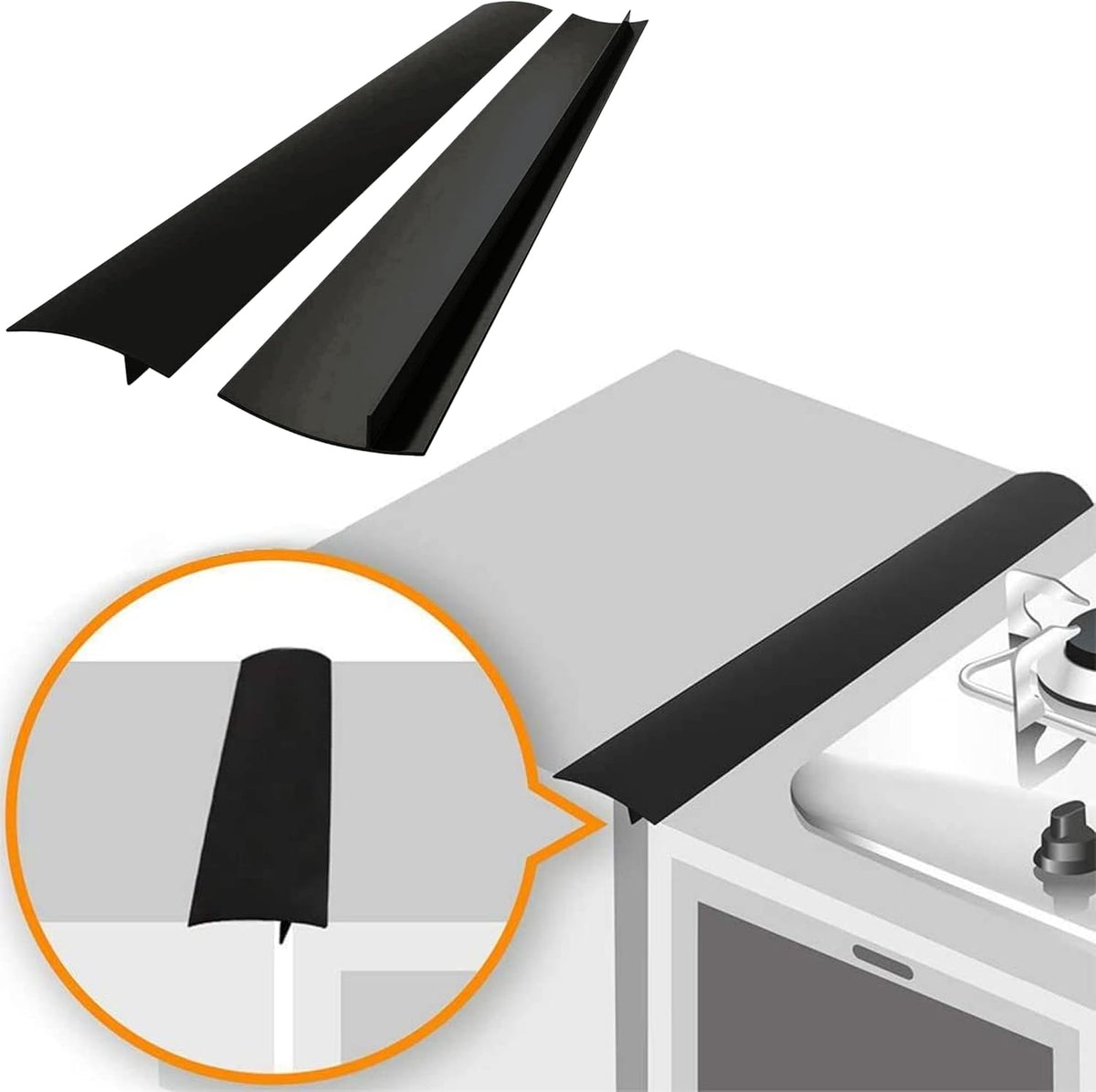 Linda’s Essentials Silicone Stove Gap Covers (2 Pack), Heat Resistant Oven Gap Filler Seals Spaces Between Stovetop and Counter, Easy to Clean Stove Side Guard (25 Inches, Clear)