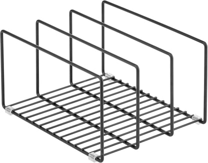 mDesign 3 Slot Tray and Pan Rack — Metal Wire Rack for Pantry and Kitchen Storage — Freestanding Pan Lid Holder Also for Baking Trays and Crockery – Silver