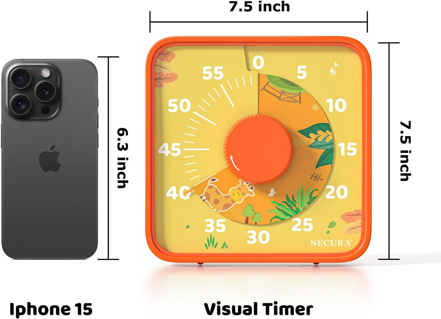 Secura 7.5-Inch Rocket Pattern Visual Timer for Kids, 60-Minute Countdown Timer for Classroom or Kitchen, Durable Mechanical Timer Clock with Magnetic Backing (Blue)